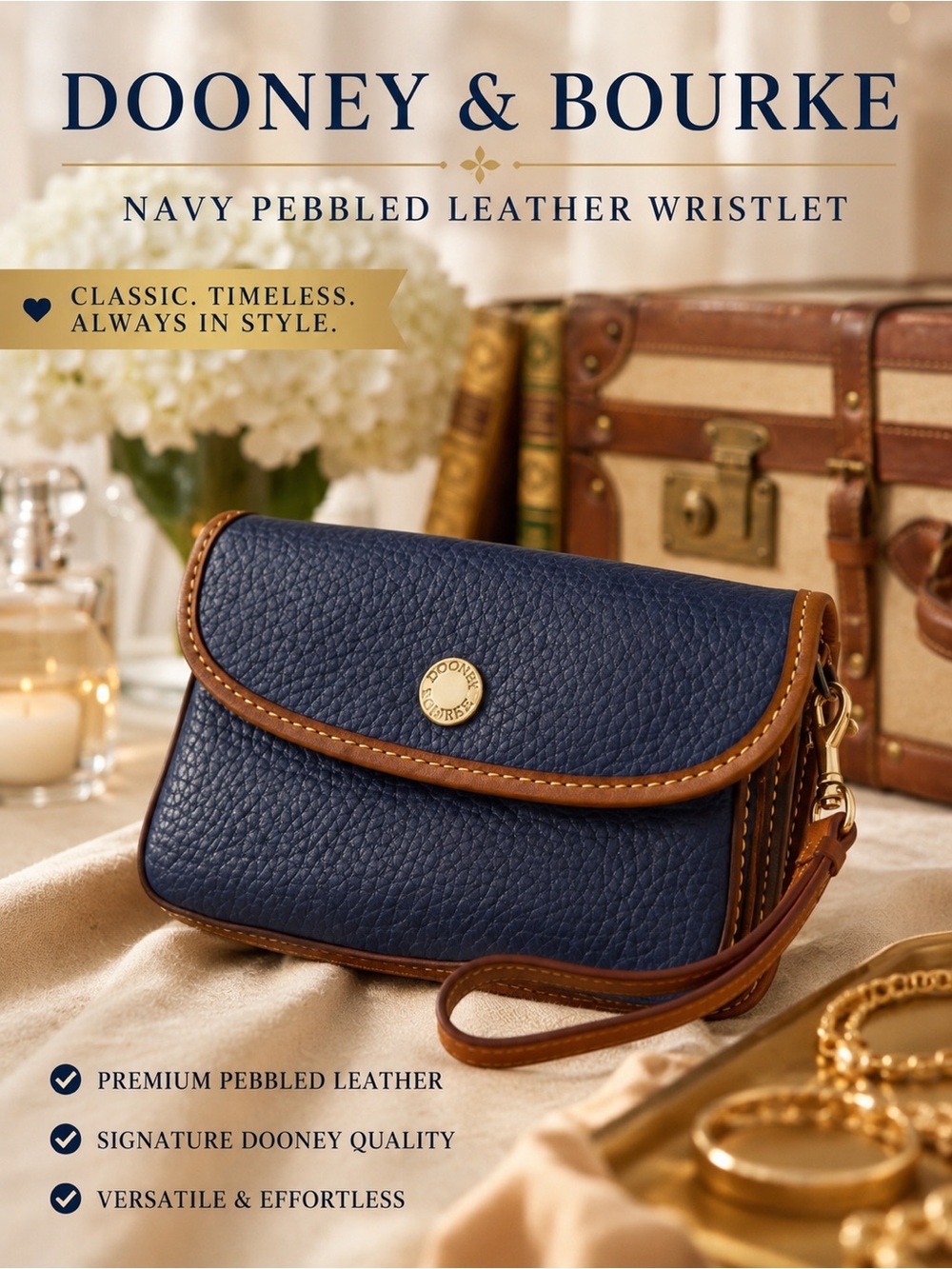 Dooney & Bourke Navy Pebbled Leather Wristlet NWT